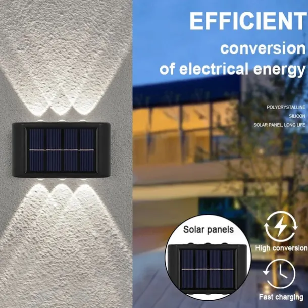 2pcs Outdoor Wall Lights Solar Waterproof LED Lamp Porch Wall Lamps 6LEDs Courtyard Lighting for Garden Balcony Decorative Landscape Street Light