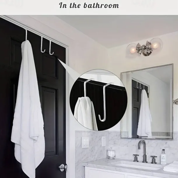 8pcs Over The Door Hooks Heavy Duty Stainless Steel Hanger Organizer For Living Room Bathroom Bedroom Kitchen Hanging Clothes Towels Hats Coats Bags