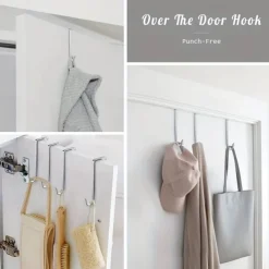 8pcs Over The Door Hooks Heavy Duty Stainless Steel Hanger Organizer For Living Room Bathroom Bedroom Kitchen Hanging Clothes Towels Hats Coats Bags