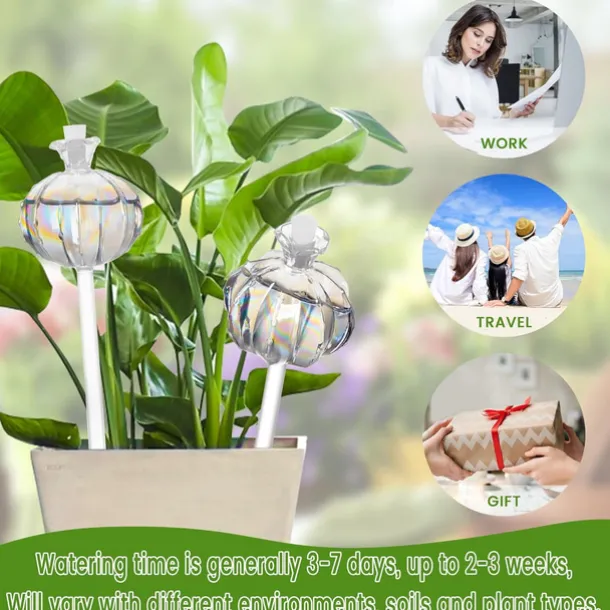 2pcs Plant Watering Globes Hand-Blown Plant Watering Devices, Self Watering Globes Watering Globes for Indoor Plants Cactus Plant Watering Bulbs