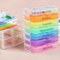 7pcs Plastic Medicine Box, 28 Case With Hook, Pill Box Drawer, One Drawer A Day