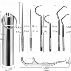 7Pcs Portable Stainless Steel Toothpicks Pocket Set Reusable Metal Toothpicks Cleaning Kit with Holder for Outdoor Picnic Camping Traveling