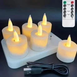6pcs Rechargeable LED Flameless Candles - Battery Operated Votive Tea Lights for Christmas, Valentine's Day, Thanksgiving, and Home Wedding Decorations