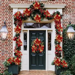 50pcs Red Poinsettia Flower Artificial Christmas Decor, Glitter Poinsettia Christmas Tree Flower Decoration, DIY Xmas Wreath Decor