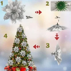 50pcs Red Poinsettia Flower Artificial Christmas Decor, Glitter Poinsettia Christmas Tree Flower Decoration, DIY Xmas Wreath Decor