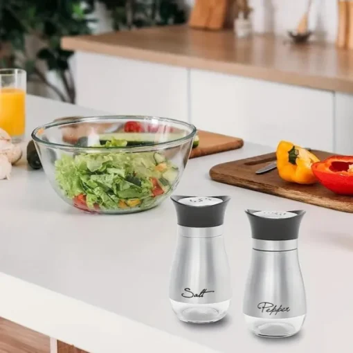 2pcs Refillable Salt & Pepper Shakers Set - Stainless Steel Lid Container for Home, Restaurant, and Picnic - 3.4oz Kitchen Accessories