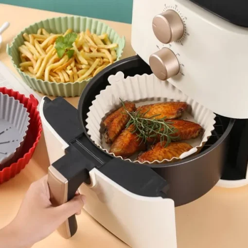 2PCS Reusable Air Fryer Silicone Pot Oven Baking Tray for Pizza Airfryer Silicone Basket Fried Chicken Grill Pan Mat for Kitchen