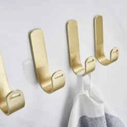 5PCS Robe Hook Brass Self Adhesive Brushed Golden Wall Mounted Hook For Bathroom/Kitchen