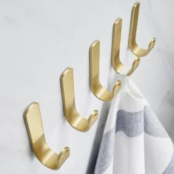 5PCS Robe Hook Brass Self Adhesive Brushed Golden Wall Mounted Hook For Bathroom/Kitchen