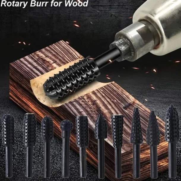 5/10pcs Rotary Burr Rasp Set Carbon Steel Wood Carving File Rasp Drill Bits Fit For Rotary Tools For DIY Woodworking Wood Plastic Carving Polishing Grinding Engraving