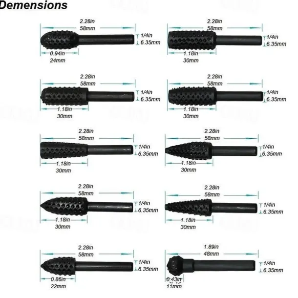 5/10pcs Rotary Burr Rasp Set Carbon Steel Wood Carving File Rasp Drill Bits Fit For Rotary Tools For DIY Woodworking Wood Plastic Carving Polishing Grinding Engraving