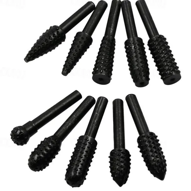 5/10pcs Rotary Burr Rasp Set Carbon Steel Wood Carving File Rasp Drill Bits Fit For Rotary Tools For DIY Woodworking Wood Plastic Carving Polishing Grinding Engraving