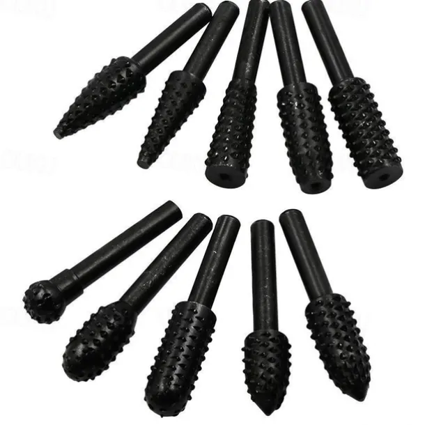 5/10pcs Rotary Burr Rasp Set Carbon Steel Wood Carving File Rasp Drill Bits Fit For Rotary Tools For DIY Woodworking Wood Plastic Carving Polishing Grinding Engraving