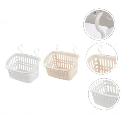 2pcs Rotatable Hook Plastic Hanging Basket - Portable Shower Caddy for Bathroom, Kitchen, and Dormitory Storage, Space-Saving Organizer