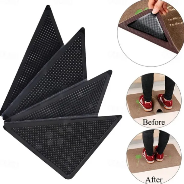 4pcs Rug Corners Grippers for Hardwood Floors Wood Floor Carpet Laminate Area Rugs on Tile - Rug Stickers - Rug Pads - Rug Tape - Double Sided Rug Tape - No Slip Rug Grip - Anti Slip Rug Grips