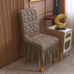 4PCS Seersucker Dining Room Chair Covers Slipcovers with Skirt Stretch Washable Seat Covers Protector, Cream