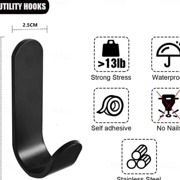 5pcs Self Adhesive Wall Hooks Stainless Steel Towel Hooks No Drilling Wardrobe Hook Self Adhesive Wall Hooks for Hanging Towels, Keys J-Shaped Hook