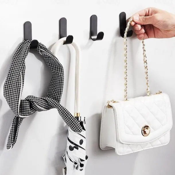 5pcs Self Adhesive Wall Hooks Stainless Steel Towel Hooks No Drilling Wardrobe Hook Self Adhesive Wall Hooks for Hanging Towels, Keys J-Shaped Hook