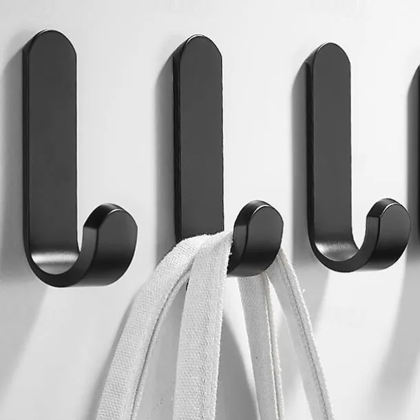 5pcs Self Adhesive Wall Hooks Stainless Steel Towel Hooks No Drilling Wardrobe Hook Self Adhesive Wall Hooks for Hanging Towels, Keys J-Shaped Hook