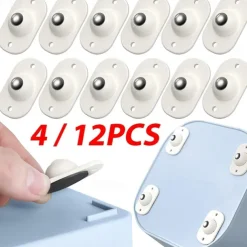 4/12pcs Self-Adhesive Caster Wheels Mini Swivel Wheels Stainless Steel Paste Universal Wheel 360 Degree Rotation Sticky Pulley For Bins Bottom Storage Box Furniture Trash Can