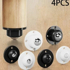 4pcs Self-adhesive Casters, Upgraded Casters, Super Load-bearing Ball Stainless Steel Universal Pulley, 360 Degree Rotating Pulley For Furniture Garbage Cans