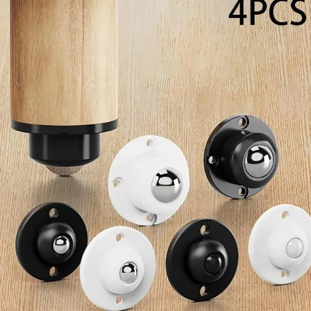 4pcs Self-adhesive Casters, Upgraded Casters, Super Load-bearing Ball Stainless Steel Universal Pulley, 360 Degree Rotating Pulley For Furniture Garbage Cans