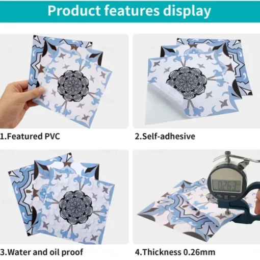 24/48pcs Self-adhesive Wall Stickers Waterproof Fresh Tiles Tile Stickers Waterproof Creative Kitchen Bathroom Living Room