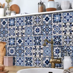 24/48pcs Self-adhesive Wall Stickers Waterproof Fresh Tiles Tile Stickers Waterproof Creative Kitchen Bathroom Living Room