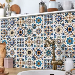 24/48pcs Self-adhesive Wall Stickers Waterproof Fresh Tiles Tile Stickers Waterproof Creative Kitchen Bathroom Living Room