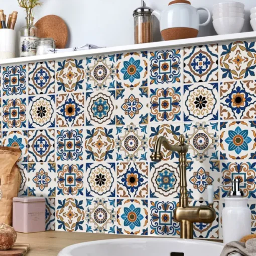 24/48pcs Self-adhesive Wall Stickers Waterproof Fresh Tiles Tile Stickers Waterproof Creative Kitchen Bathroom Living Room