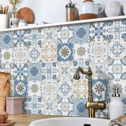 24/48pcs Self-adhesive Wall Stickers Waterproof Fresh Tiles Tile Stickers Waterproof Creative Kitchen Bathroom Living Room