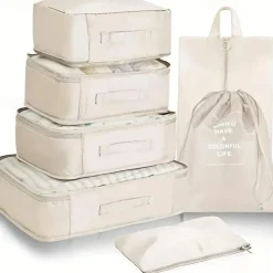 7pcs Set Travel Packing Cubes, Portable Mesh Luggage Storage Bag, Underwear Clothes Organizer Bag With Shoes Bag