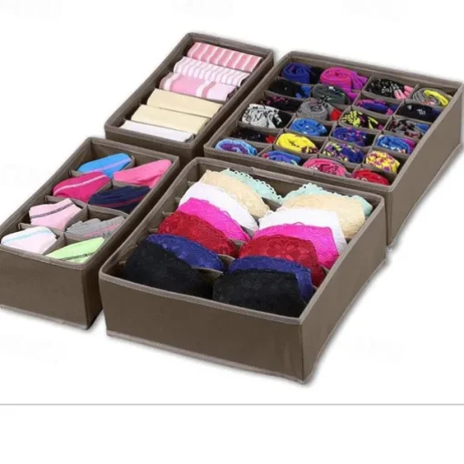 4pcs Socks Underwear Drawer Organizer Divider, ULG Washable Dresser Drawer Organizer Foldable Oxford Fabric Closet Organizers And Storage Boxes For Socks, Underwear, Ties, Belts