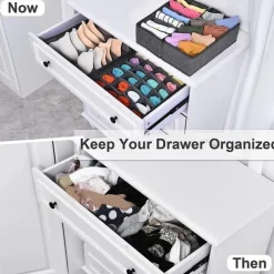 4pcs Socks Underwear Drawer Organizer Divider, ULG Washable Dresser Drawer Organizer Foldable Oxford Fabric Closet Organizers And Storage Boxes For Socks, Underwear, Ties, Belts