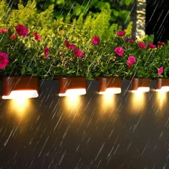 4pcs Solar Fence Lights Outdoor Waterproof Garden Light Courtyard Fence Steps Balcony Walkway Holiday Decoration Lighting Solar Night Lamp