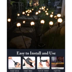 1/2pcs Solar Garden Lights Outdoor Firefly Starburst Swaying Lights Warm White Color Changing RGB Light for Yard Patio Pathway Decoration Swaying When Wind Blows