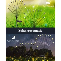 1/2pcs Solar Garden Lights Outdoor Firefly Starburst Swaying Lights Warm White Color Changing RGB Light for Yard Patio Pathway Decoration Swaying When Wind Blows