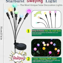 1/2pcs Solar Garden Lights Outdoor Firefly Starburst Swaying Lights Warm White Color Changing RGB Light for Yard Patio Pathway Decoration Swaying When Wind Blows