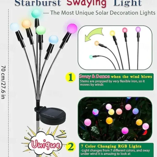 1/2pcs Solar Garden Lights Outdoor Firefly Starburst Swaying Lights Warm White Color Changing RGB Light for Yard Patio Pathway Decoration Swaying When Wind Blows