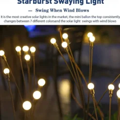 1/2pcs Solar Garden Lights Outdoor Firefly Starburst Swaying Lights Warm White Color Changing RGB Light for Yard Patio Pathway Decoration Swaying When Wind Blows