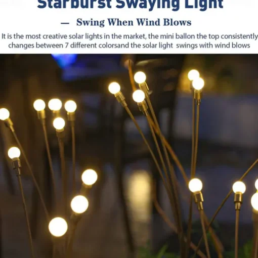 1/2pcs Solar Garden Lights Outdoor Firefly Starburst Swaying Lights Warm White Color Changing RGB Light for Yard Patio Pathway Decoration Swaying When Wind Blows