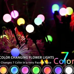 1/2pcs Solar Garden Lights Outdoor Firefly Starburst Swaying Lights Warm White Color Changing RGB Light for Yard Patio Pathway Decoration Swaying When Wind Blows