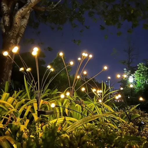 1/2pcs Solar Garden Lights Outdoor Firefly Starburst Swaying Lights Warm White Color Changing RGB Light for Yard Patio Pathway Decoration Swaying When Wind Blows