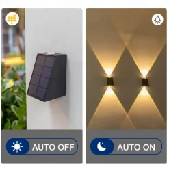 2pcs Solar Wall Lights Outdoor LED Garden Lights Waterproof Wall Light Smart Light Control Sensor Porch Lamp Courtyard Balcony Fence Channel Lighting Landscape Decoration Solar Night Light