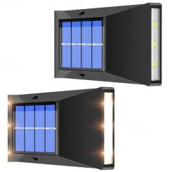 2pcs Solar Wall Sconce Outdoor Decoration Garden Wall Light IP65 Waterproof Up and Down Luminous Outdoor Garden Decoration Fence Light
