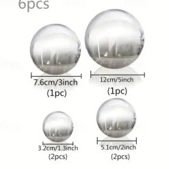 6pcs Stainless Steel Gazing Balls - 32-120mm Mirror Polished Hollow Balls for Home Decor Garden Decor Scene Decor Birthday Gift & More!