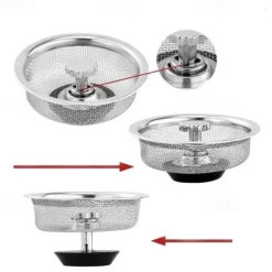 2pcs Stainless Steel Kitchen Sink Strainer Basket Drain Plug Filter Replacement for Wide Rim 3.2/4.4 inch, Food Catcher Anti-Clogging