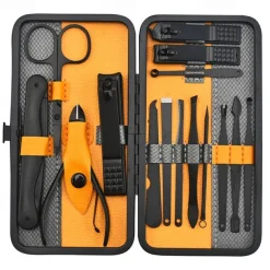 10/15/20/25pcs Stainless Steel Makeup Kit & Manicure set, Nail Clipper Set, With Black Leather Travel For Men & Women