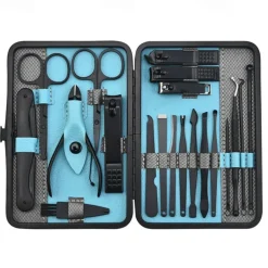 10/15/20/25pcs Stainless Steel Makeup Kit & Manicure set, Nail Clipper Set, With Black Leather Travel For Men & Women