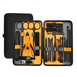 10/15/20/25pcs Stainless Steel Makeup Kit & Manicure set, Nail Clipper Set, With Black Leather Travel For Men & Women